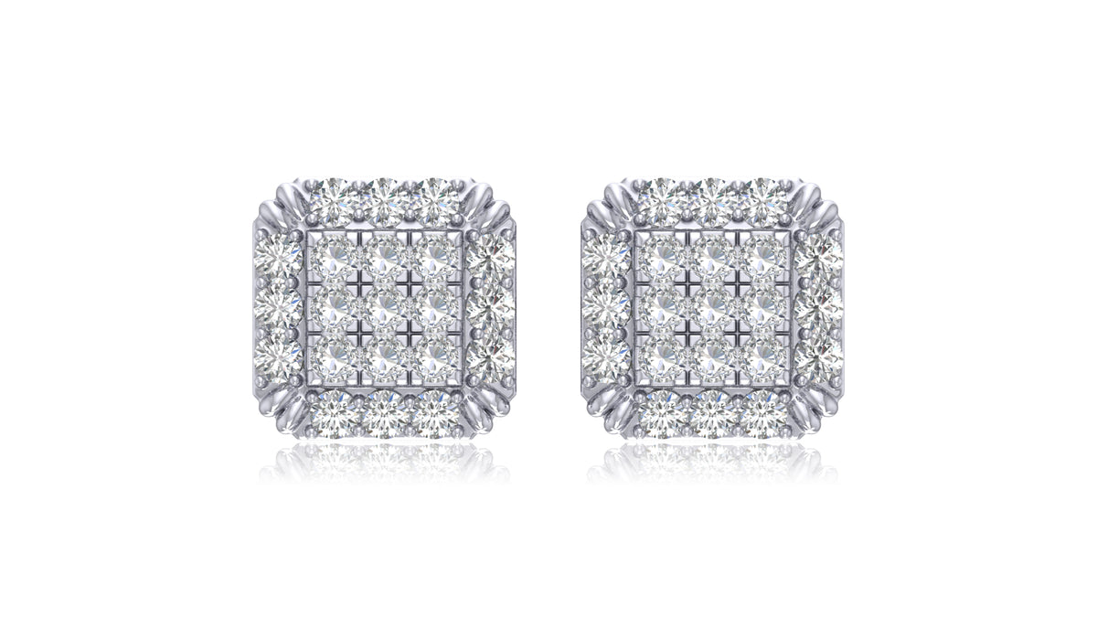 925 Silver Square Diamond Halo Stud Earrings