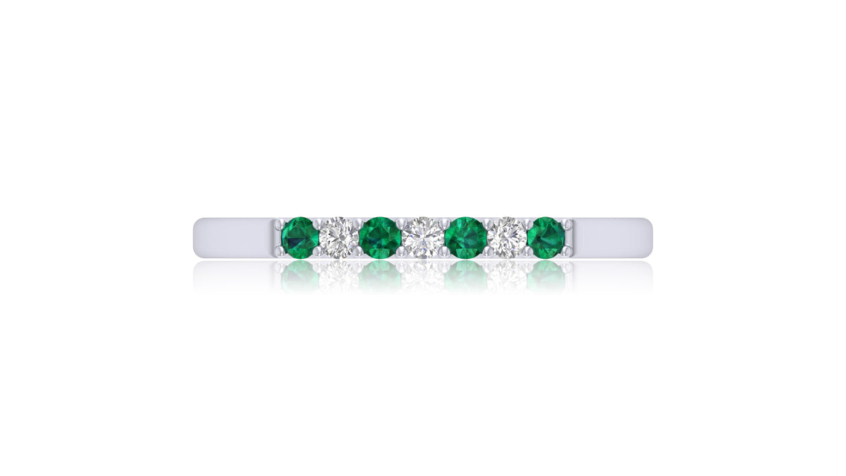 14K White Gold Green Gemstone and Diamond Band Ring