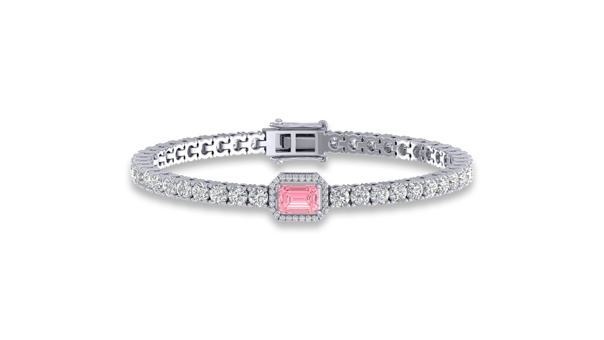 925 Silver Emerald Cut Pink Stone Diamond Bracelet
