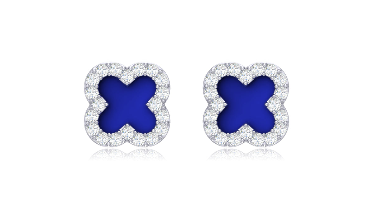 14K White Gold Clover Diamond Stud Earrings