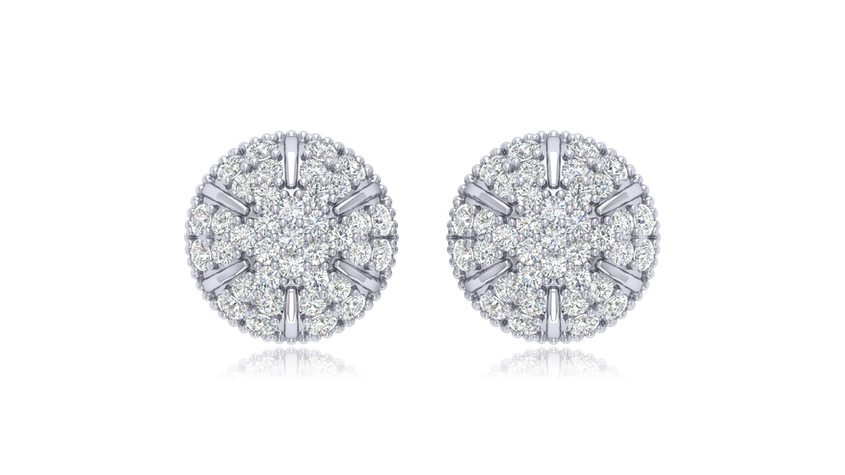 925 Silver Round Halo Diamond Stud Earrings