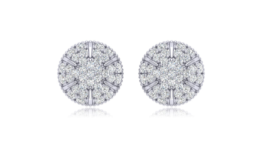 925 Silver Round Halo Diamond Stud Earrings