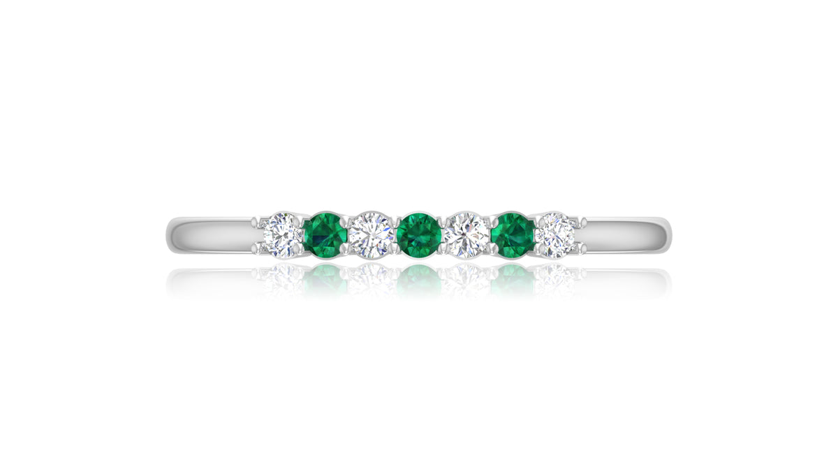 14K White Gold Green Gemstone and Diamond Band Ring