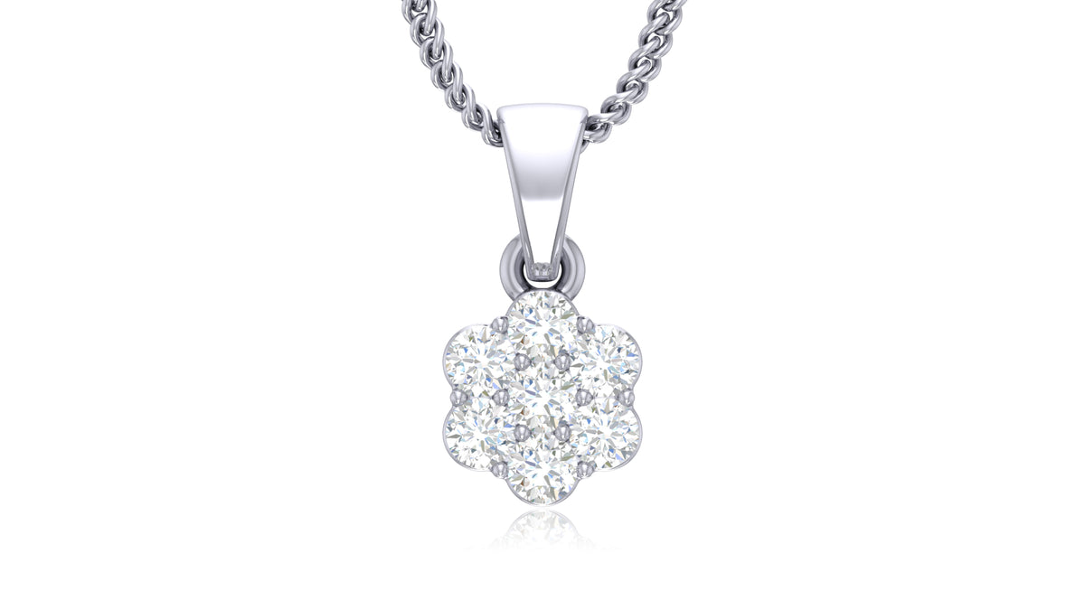 14K White Gold Round Diamond Flower Pendant