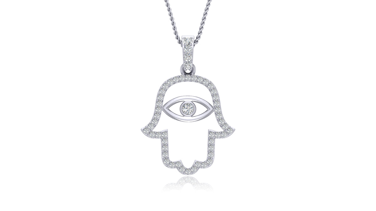 925 Silver Diamond Hamsa Hand Pendant