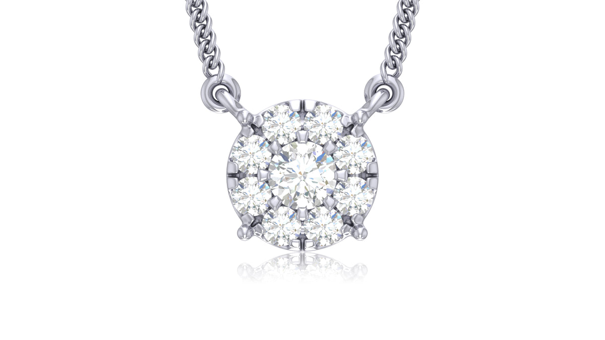 925 Silver Round Halo Diamond Pendant