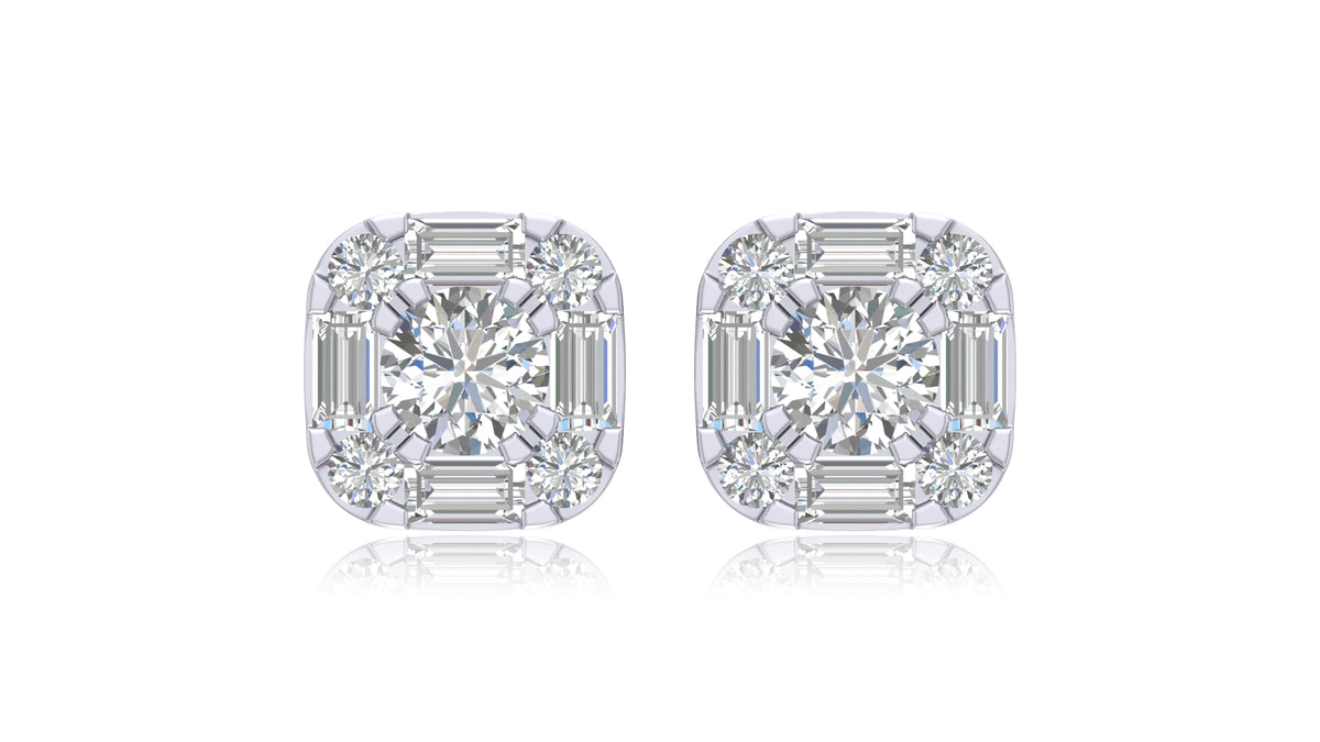 14K White Gold Cushion Halo Diamond Stud Earrings