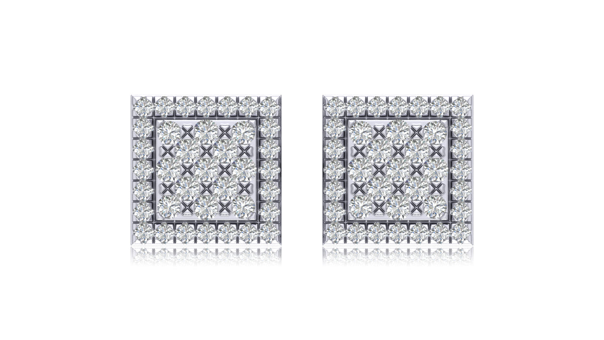 925 Silver Square Lattice Diamond Stud Earrings
