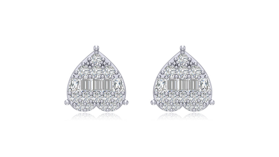 14K White Gold Pear-Shaped Baguette Diamond Stud Earrings