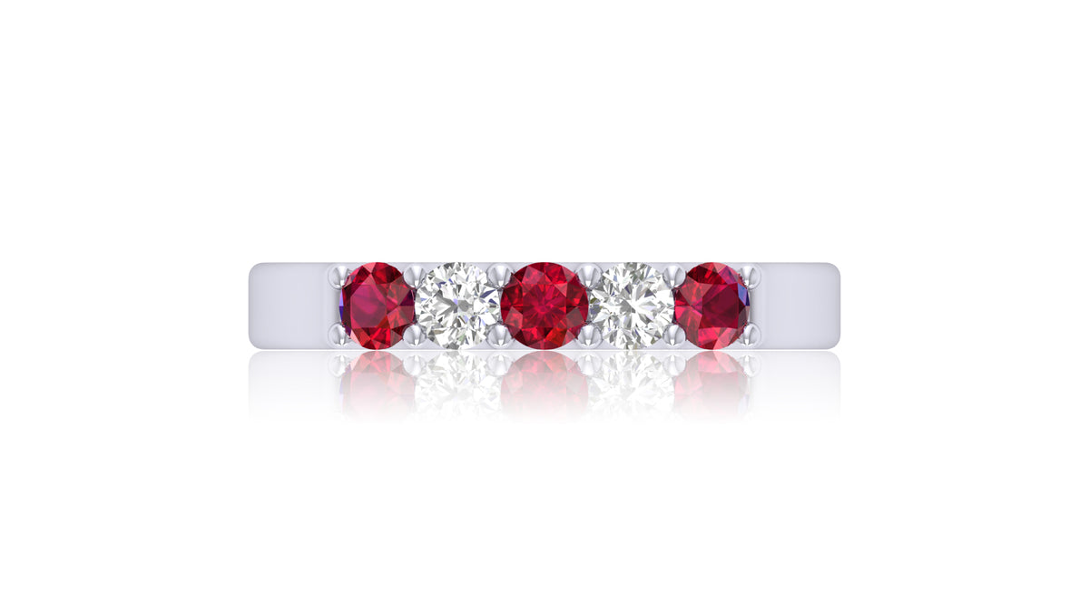 925 Silver Ruby and Diamond Band Ring