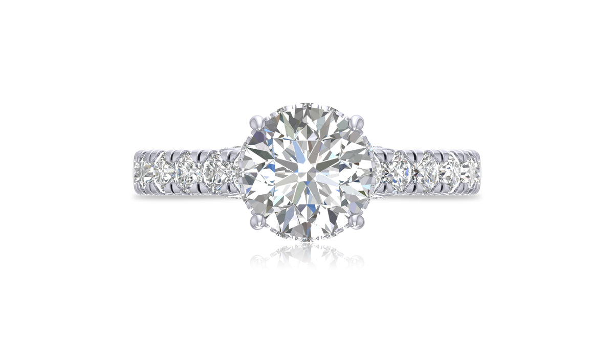Round Diamond Halo Engagement Ring in Silver 925