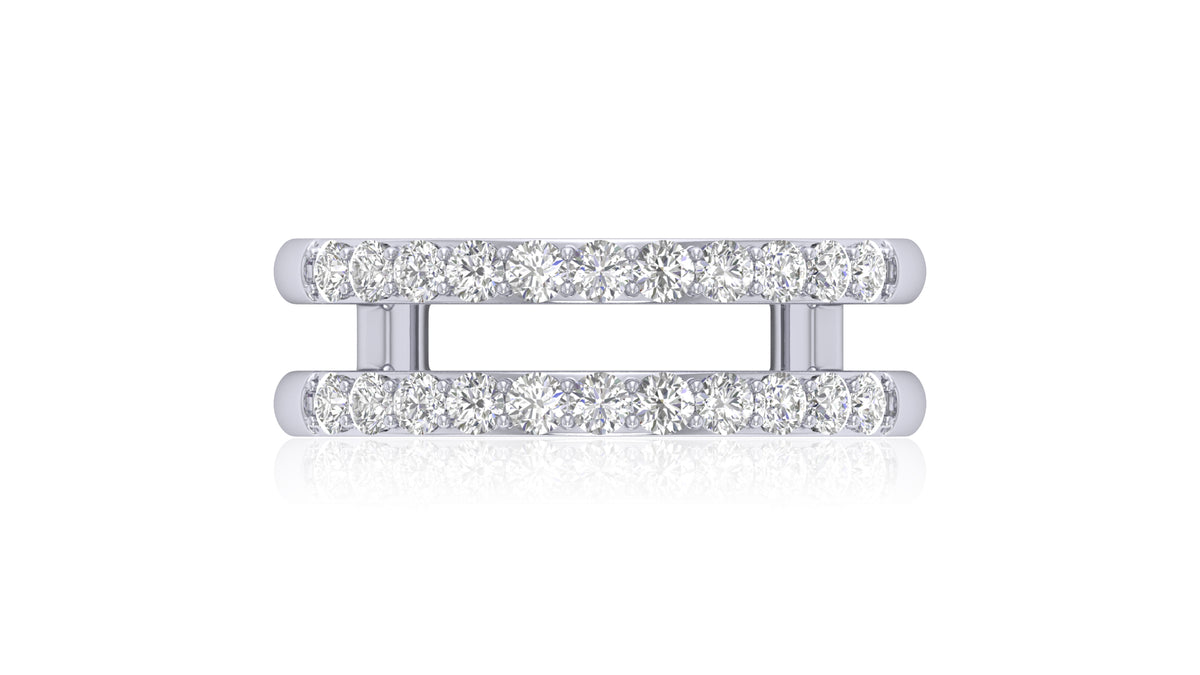 14K White Gold Double Row Round Diamond Band Ring