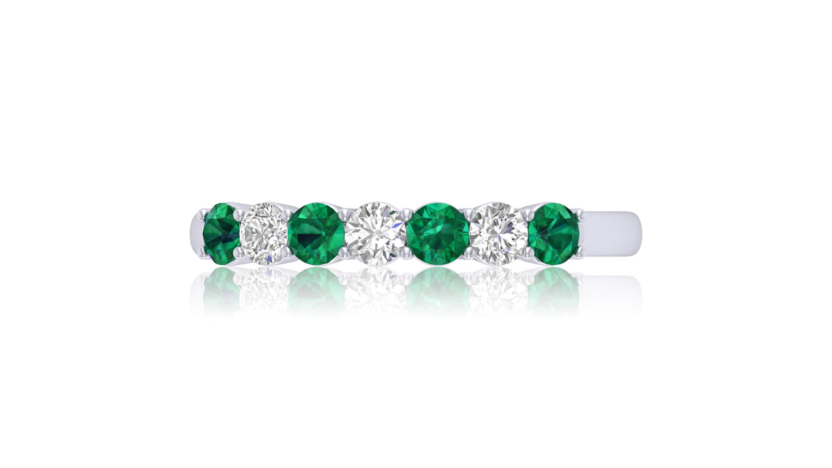 925 Silver Green Emerald Sapphire and Diamond Band Ring