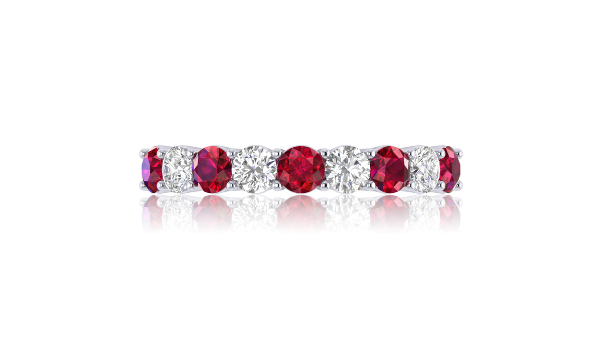14K White Gold Ruby and Diamond Band Ring