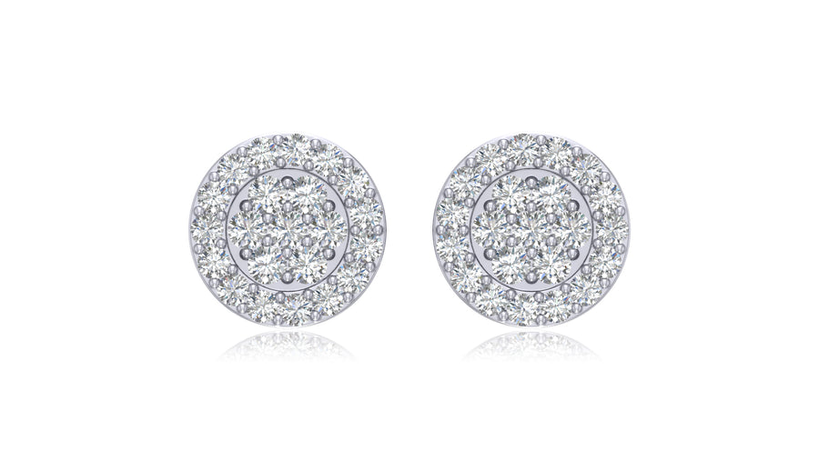925 Silver Round Halo Diamond Stud Earrings
