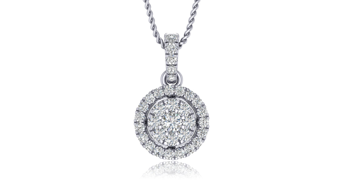 925 Silver Round Halo Diamond Pendant