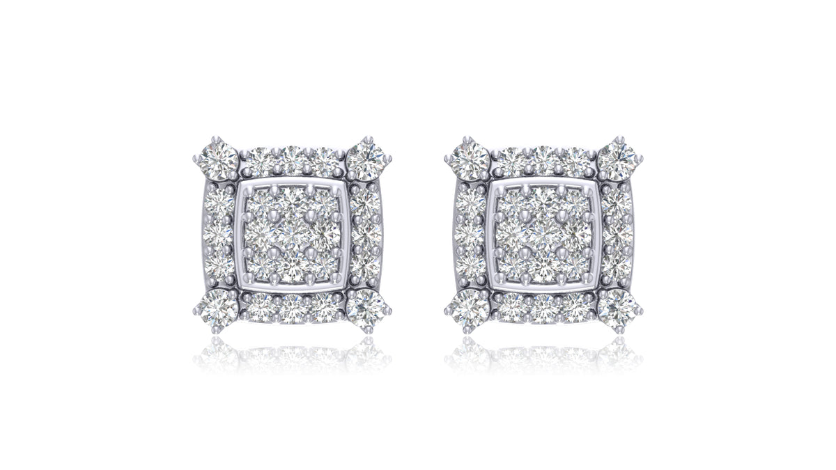 925 Silver Square Halo Diamond Stud Earrings