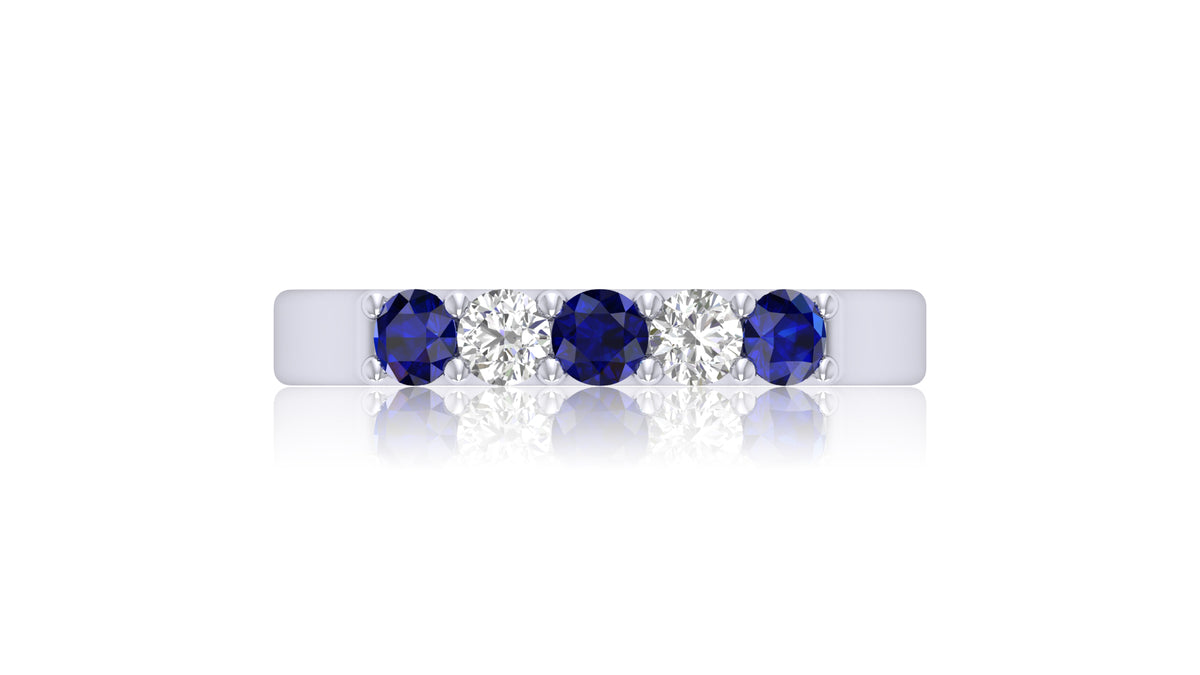 925 Silver Blue Sapphire and Diamond Band Ring