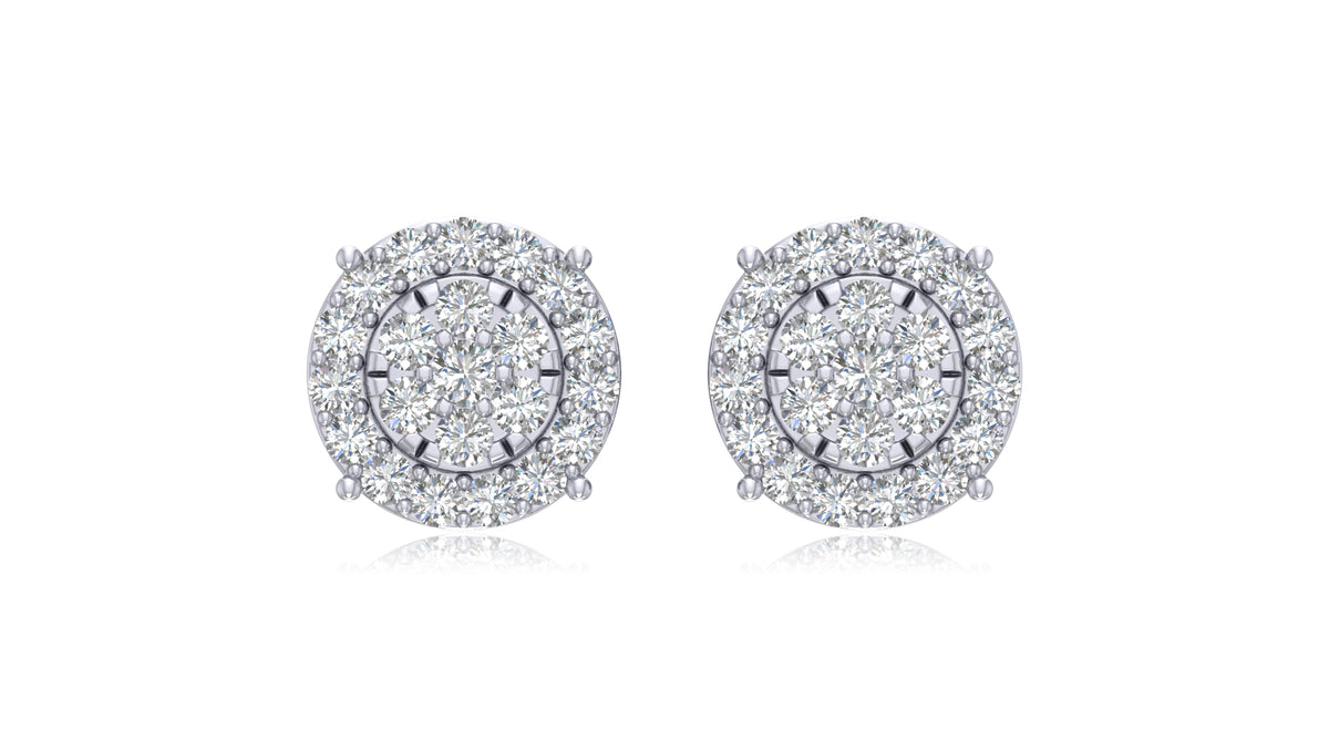 925 Silver Round Halo Diamond Stud Earrings