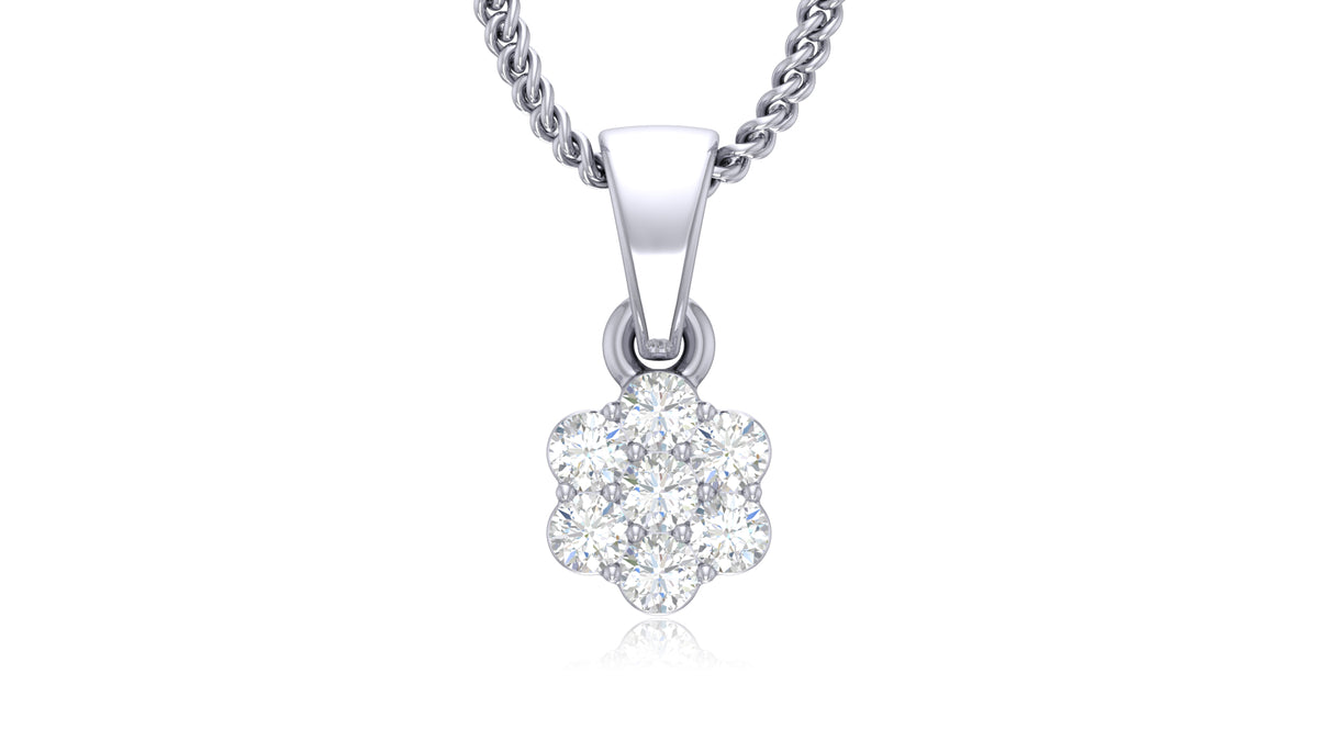14K White Gold Round Diamond Flower Pendant