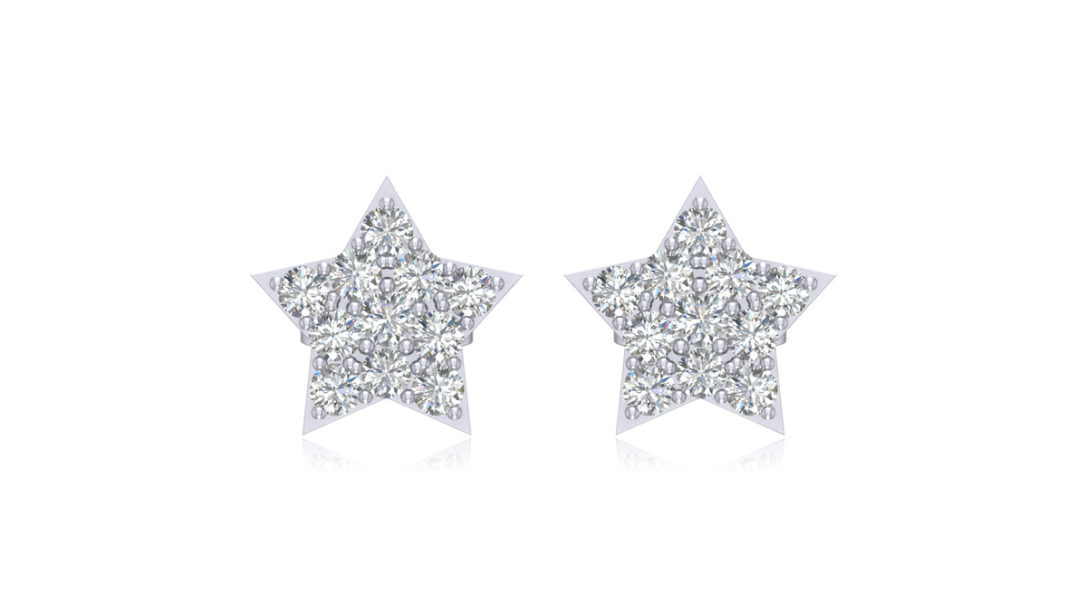14K White Gold Star Diamond Stud Earrings
