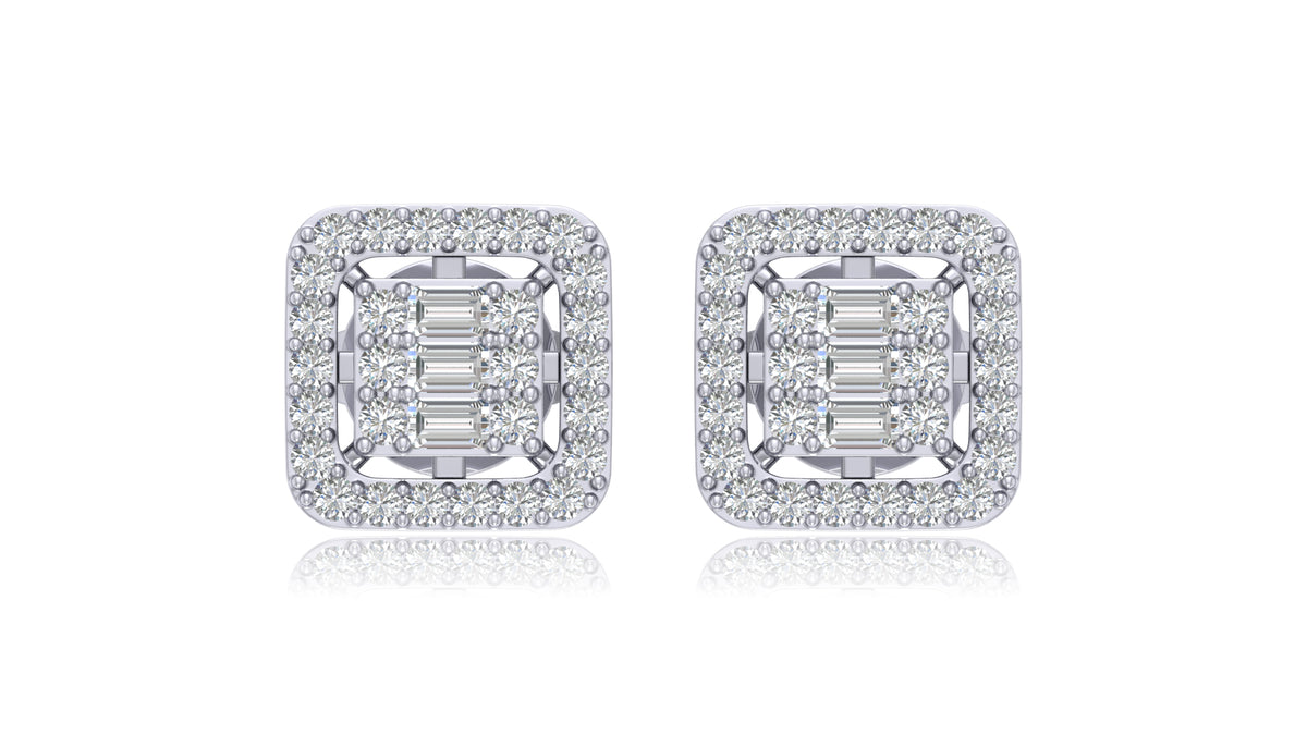 925 Silver Square Halo Diamond Stud Earrings