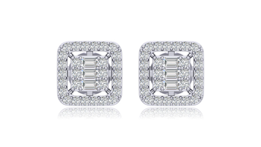 925 Silver Square Halo Diamond Stud Earrings
