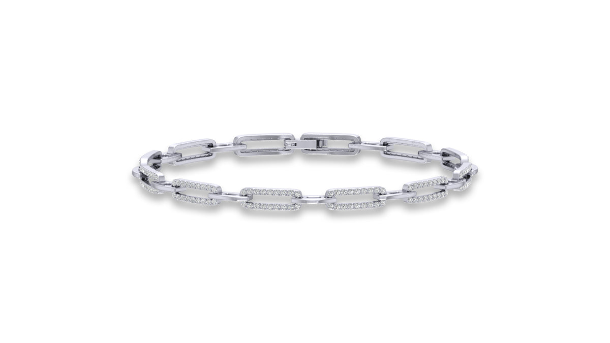 14K White Gold Round Diamond Link Bracelet