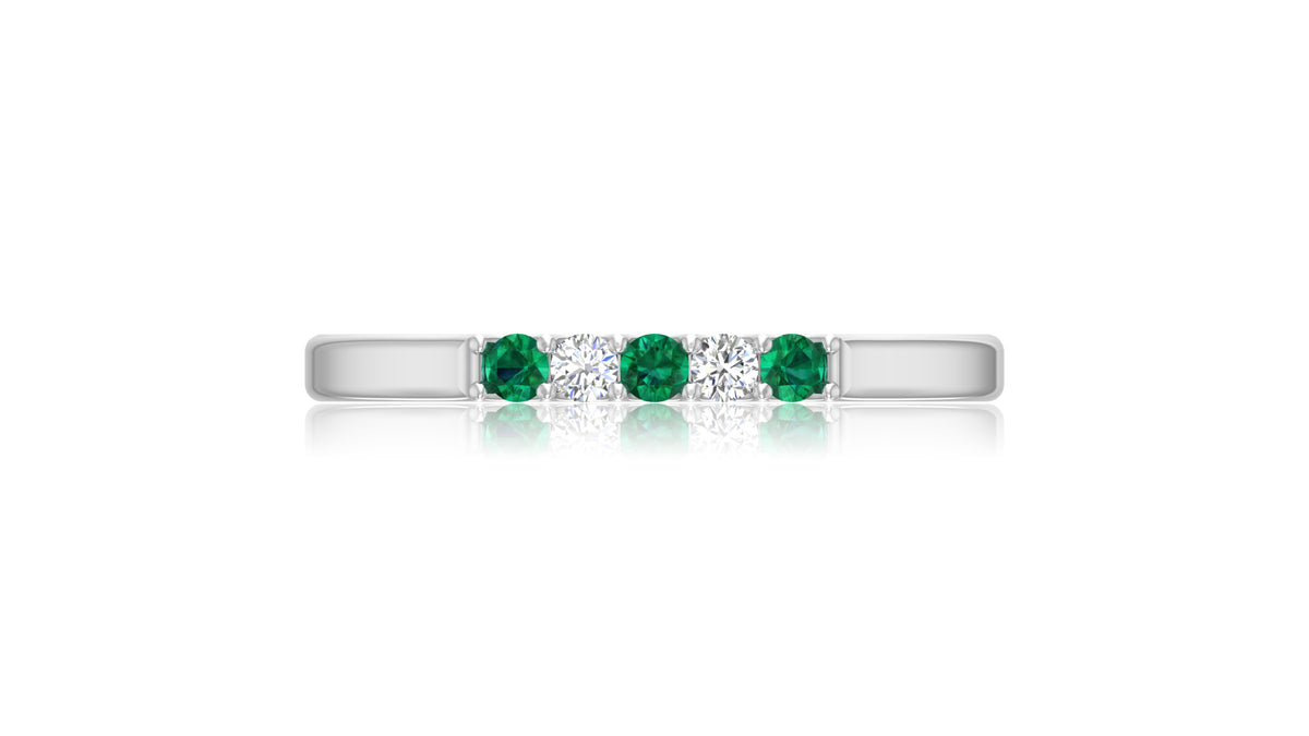 925 Silver Green Gemstone and Diamond Band Ring