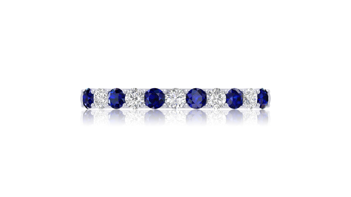 14K White Gold Blue Sapphire and Diamond Band Ring