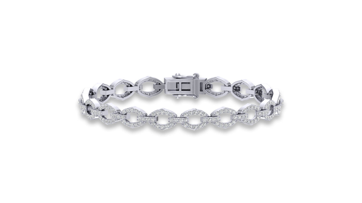 925 Silver Oval Link Diamond Bracelet