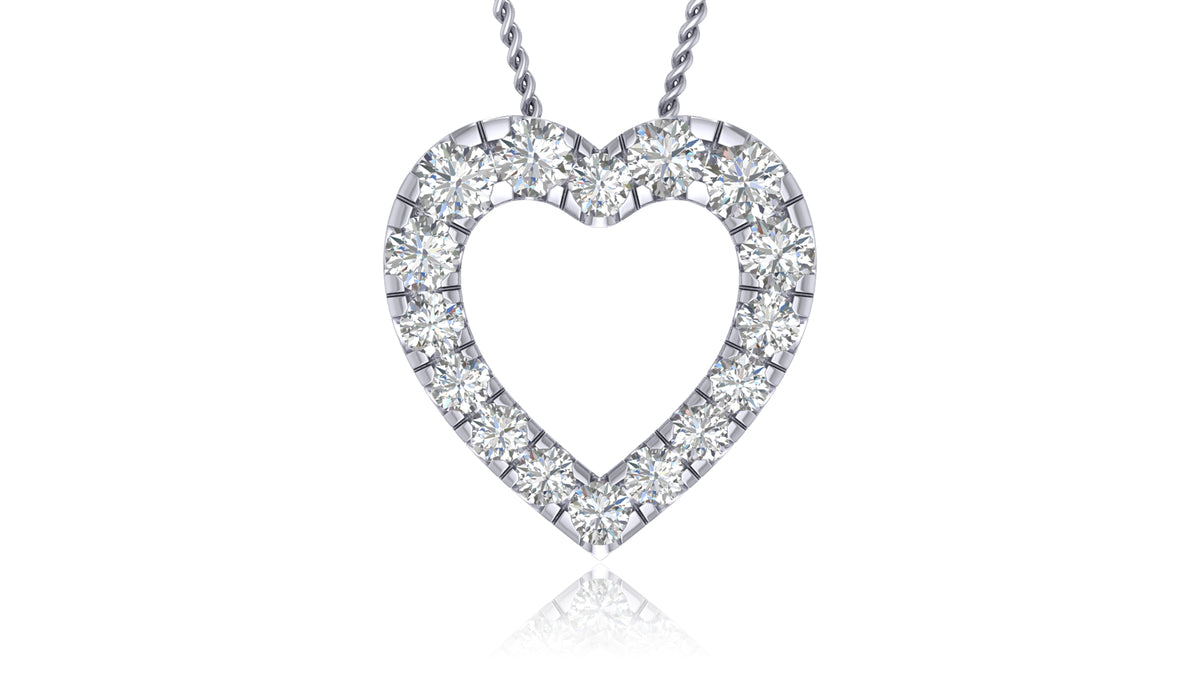 14K White Gold Heart-Shaped Diamond Pendant