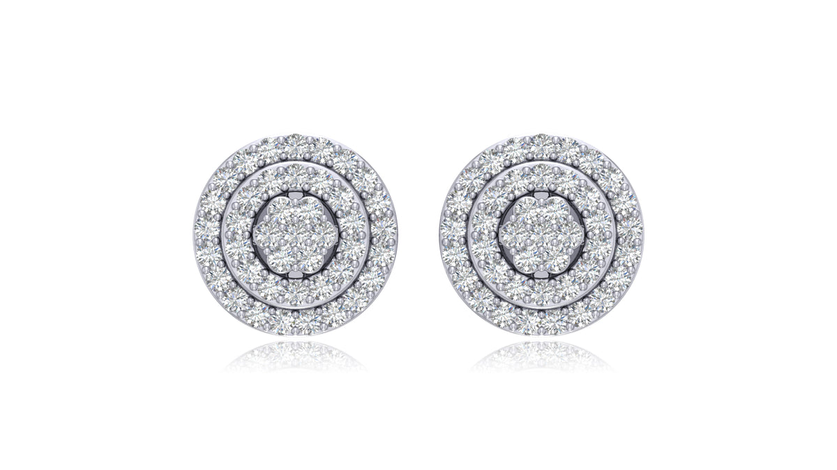 14K White Gold Round Halo Diamond Stud Earrings