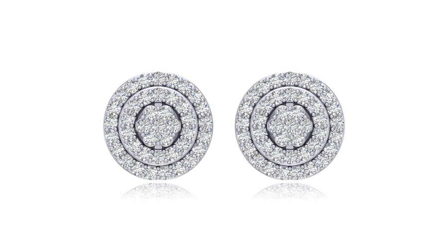 14K White Gold Round Halo Diamond Stud Earrings