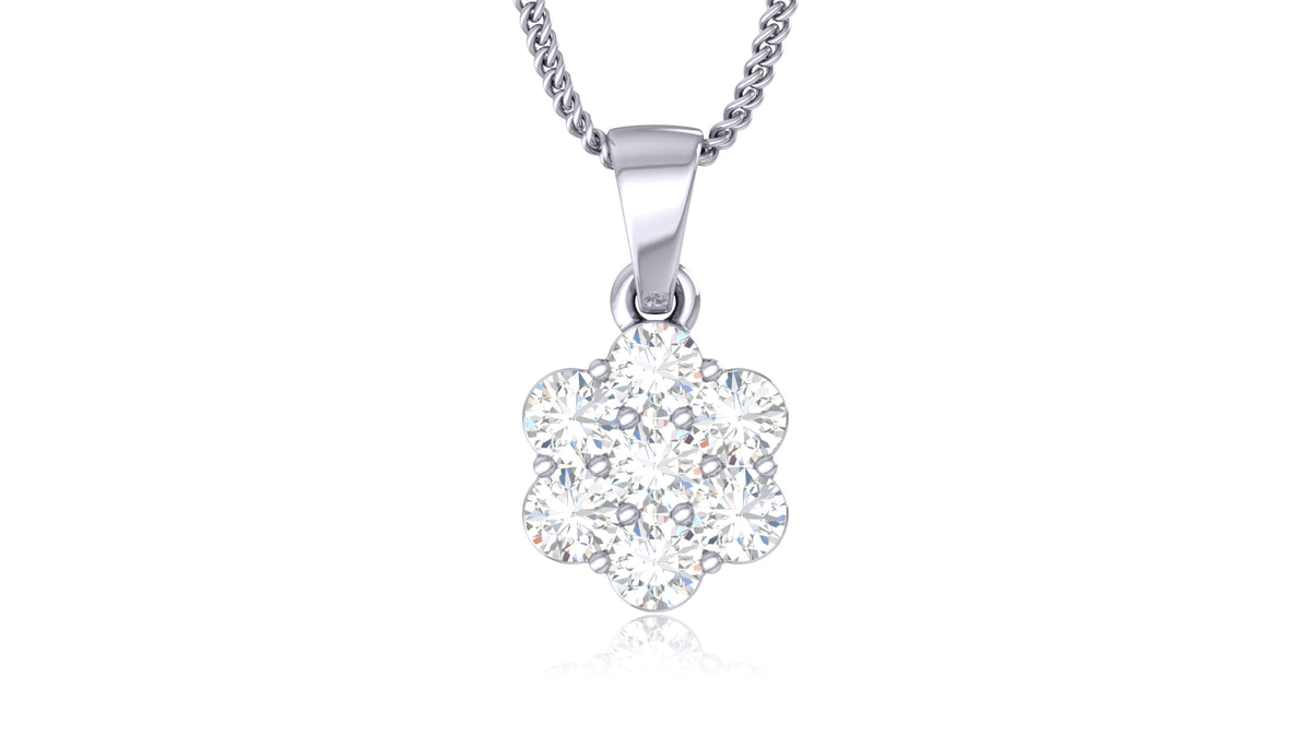 925 SIlver Round Diamond Flower Pendant