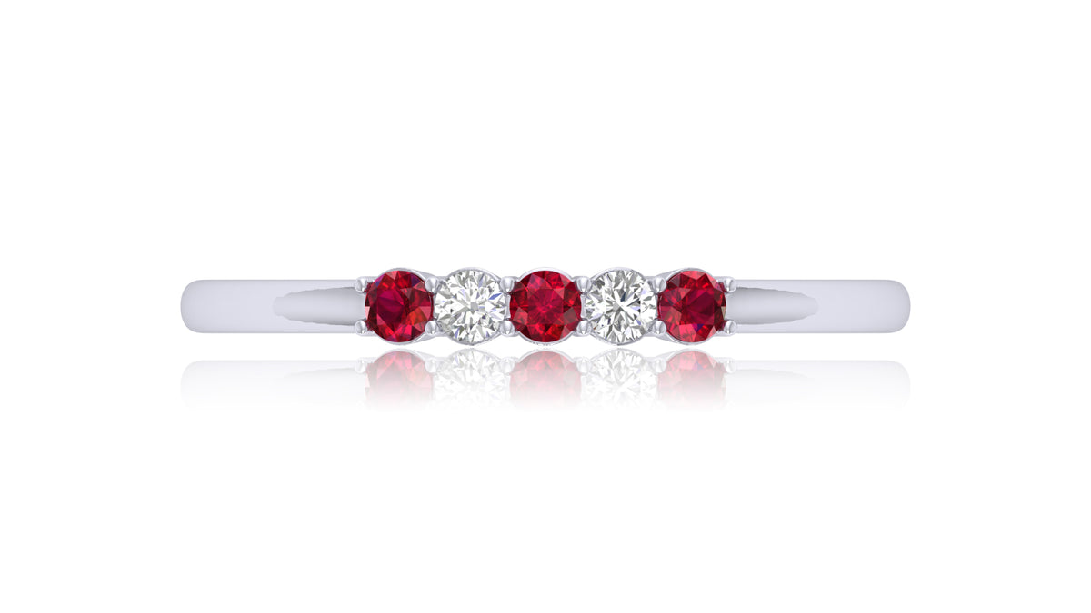 14K White Gold Ruby and Diamond Band Ring