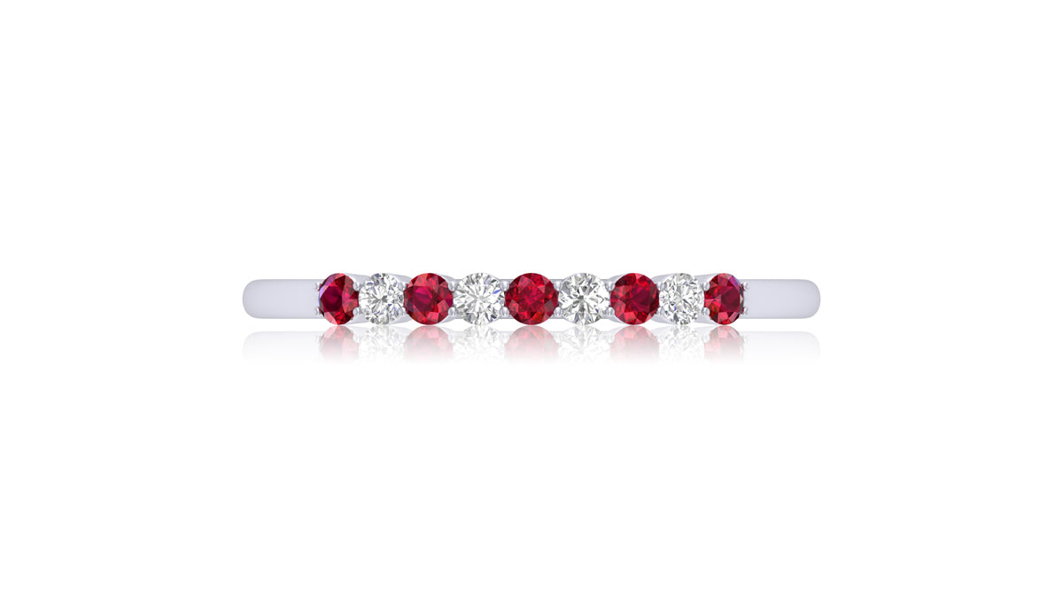 14K White Gold Ruby and Diamond Band Ring