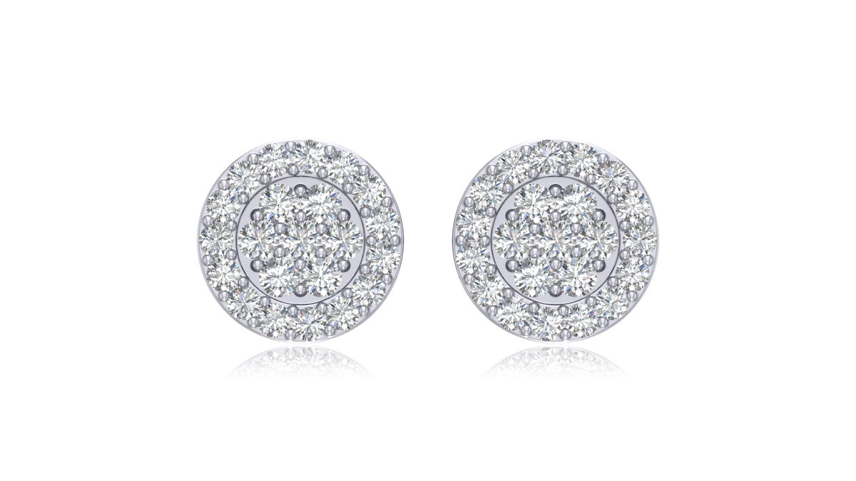 14K White Gold Round Halo Diamond Stud Earrings