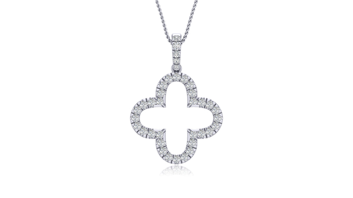 14K White Gold Clover Diamond Pendant