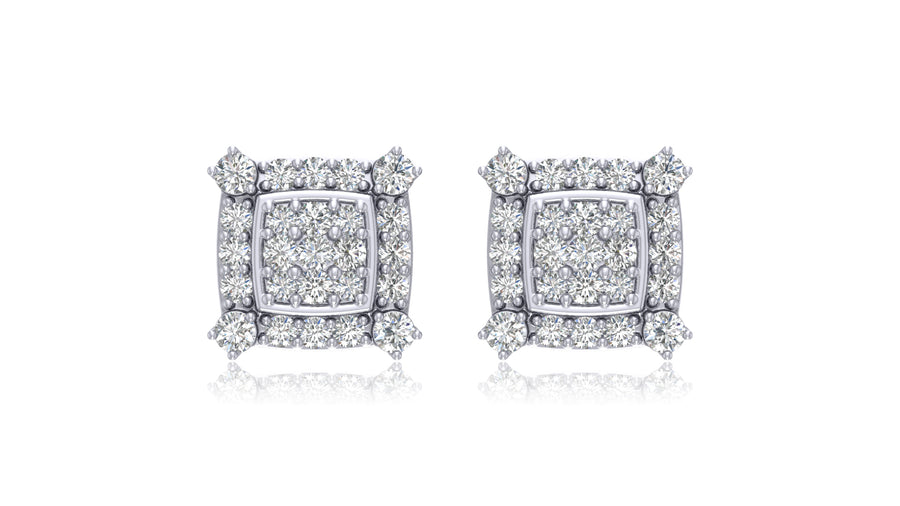 14K White Gold Square Halo Diamond Stud Earrings