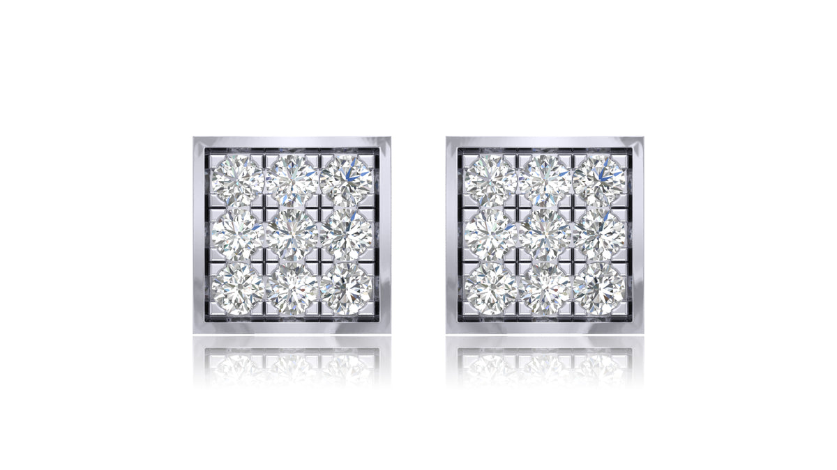 14K White Gold Square Diamond Stud Earrings