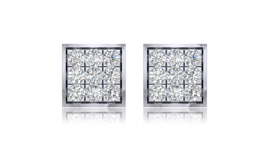 925 Silver Square Diamond Stud Earrings