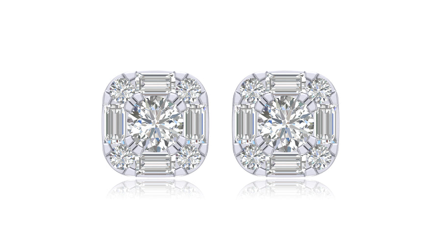 925 Silver Cushion Halo Diamond Stud Earrings