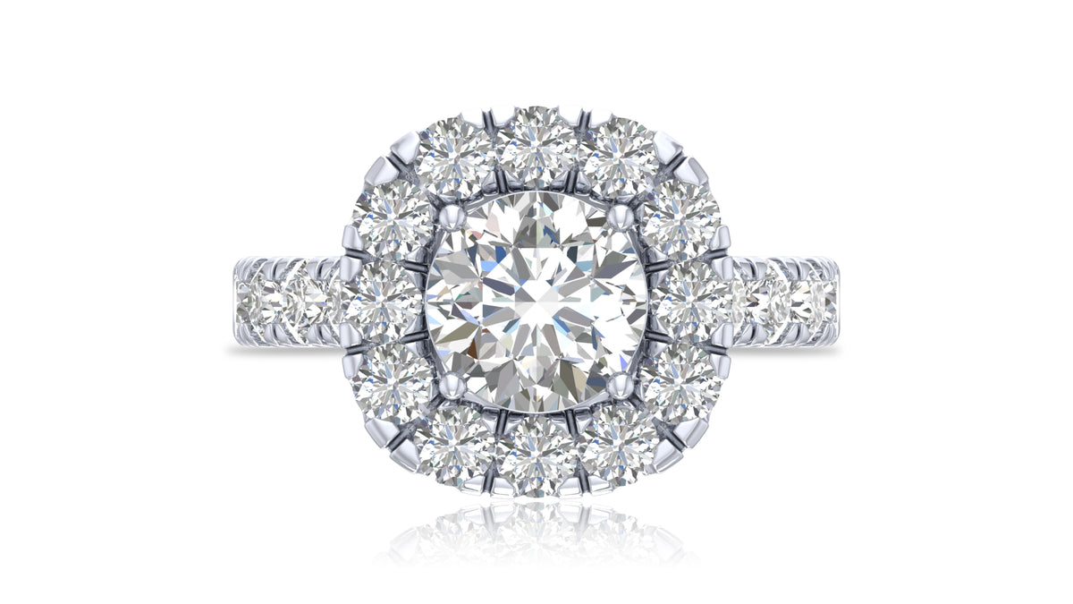 14K White Gold Round Halo Diamond Engagement Ring