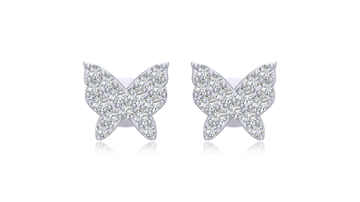 14K White Gold Butterfly Diamond Stud Earrings