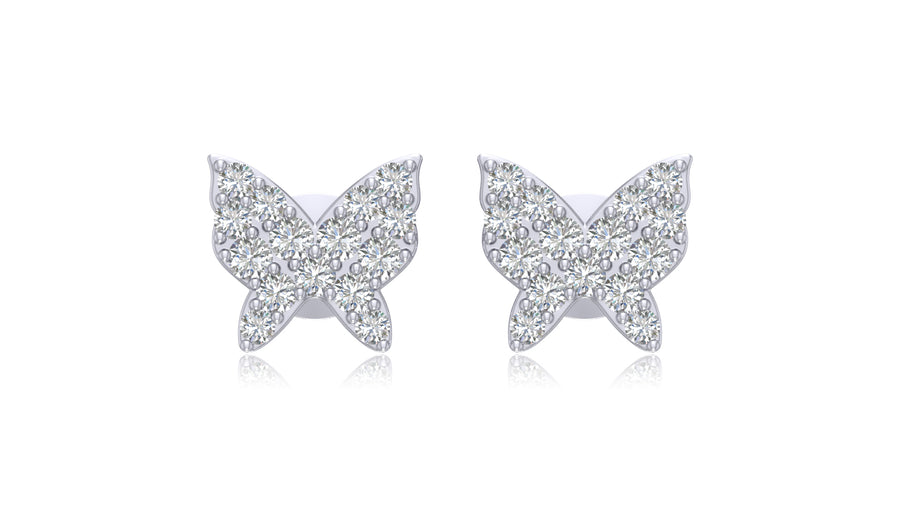14K White Gold Butterfly Diamond Stud Earrings
