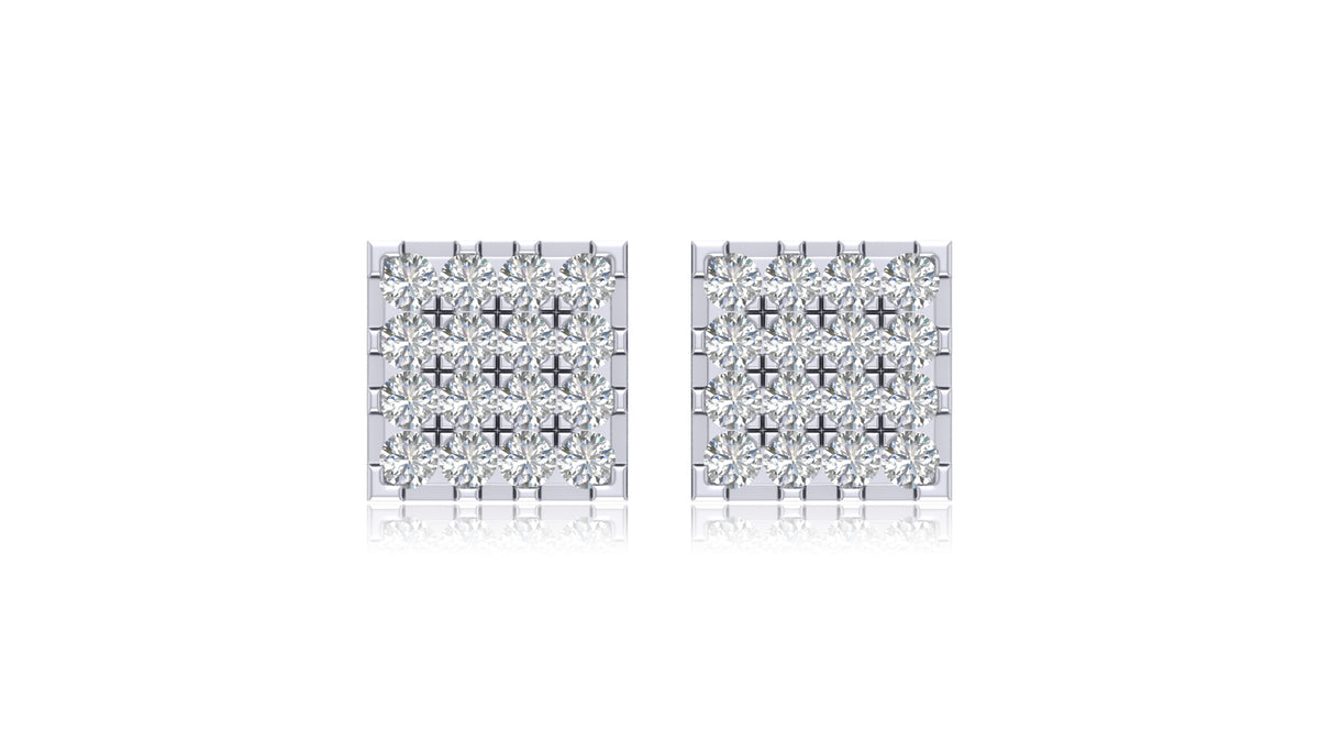 925 Silver Square Diamond Grid Stud Earrings