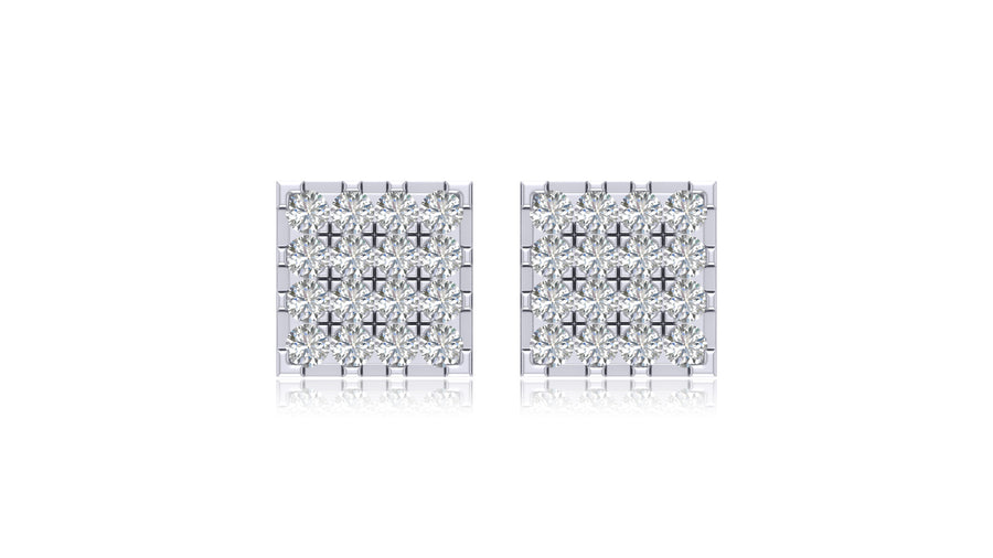 925 Silver Square Diamond Grid Stud Earrings