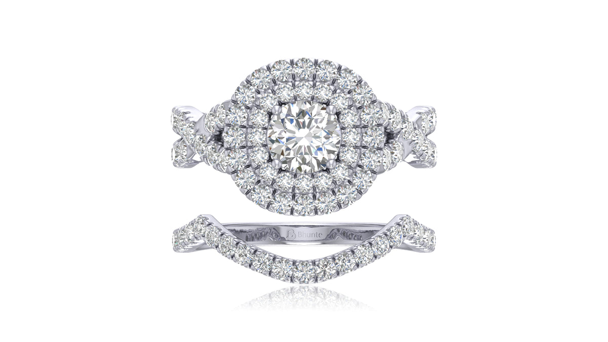 925 SIlver Halo Diamond Engagement Ring Set