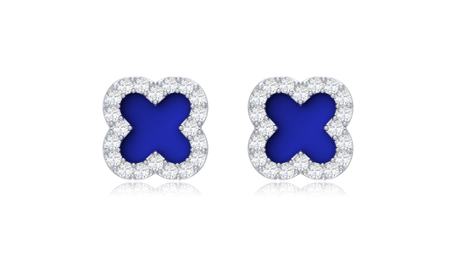 925 Silver Clover Diamond Stud Earrings